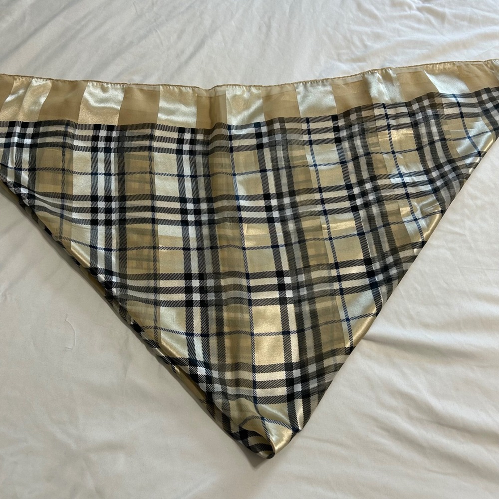 Tan Plaid Nova Check Square Scarf Satin Stripe Lightweight Large Wrap 40x40